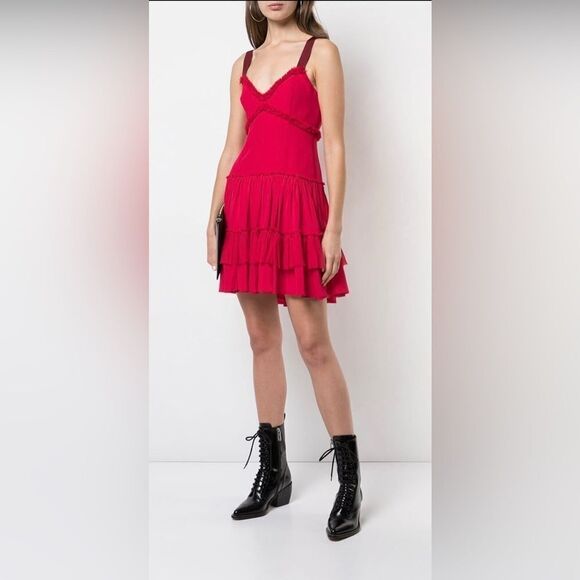cinq a sept Dresses & Skirts - Cinq A Sept Livia Tiered Cherry Red Dress